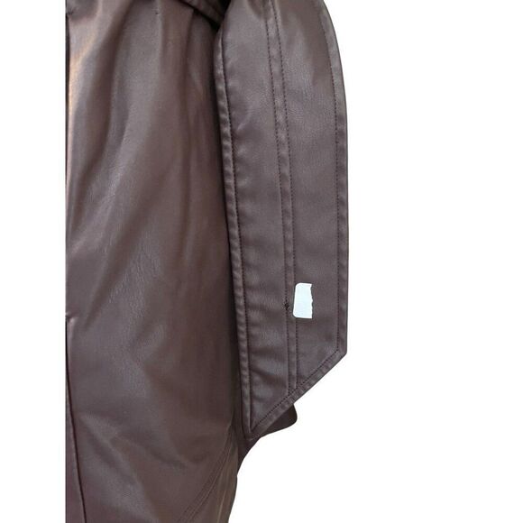 Toccin 6 Brown Faux Leather Shirt Dress Button Front Collared Mini Puff Slv - Picture 7 of 7